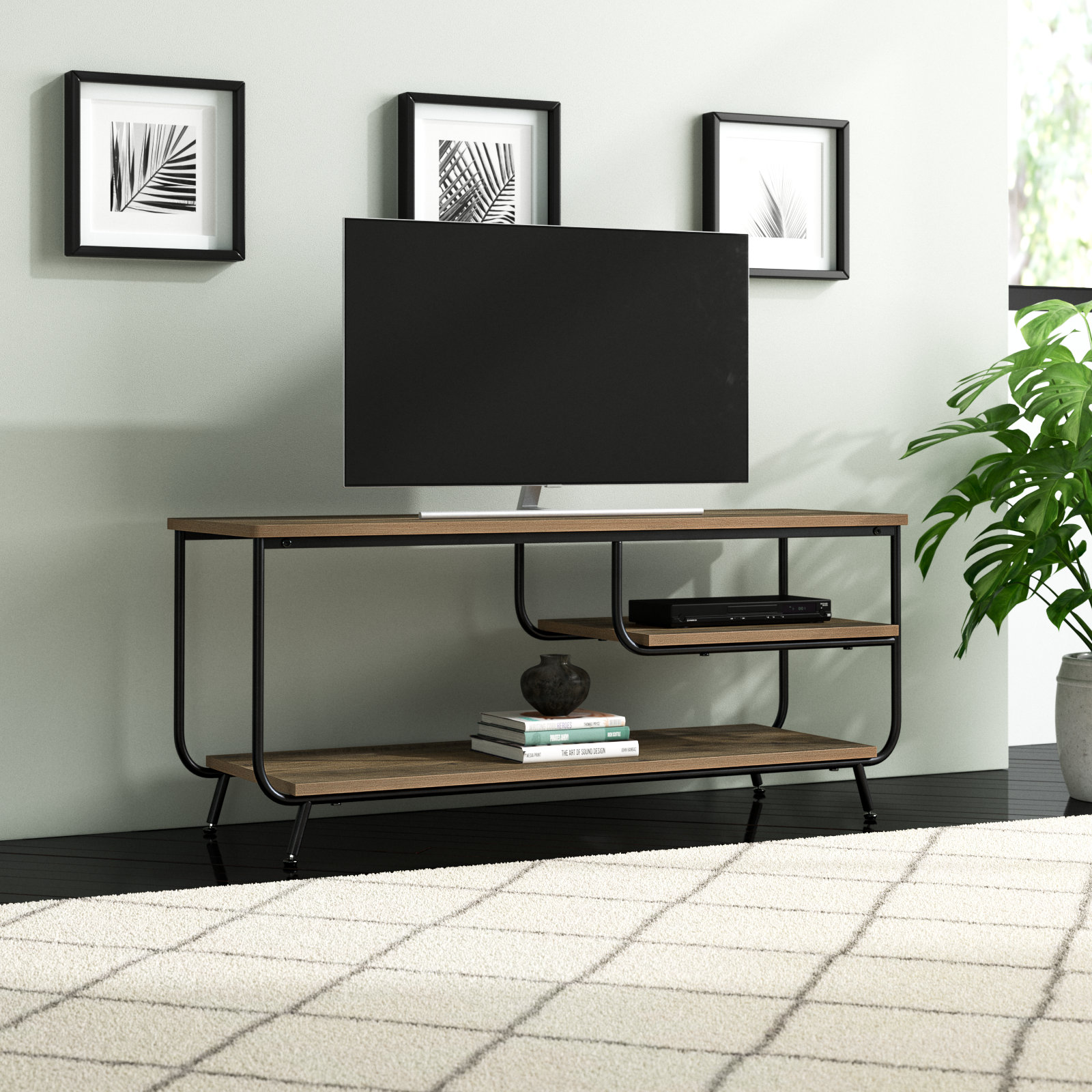 Wade Logan® Latwana Iron TV Stand For TVs Up To 55", Entertainment Center with Shelves & Reviews